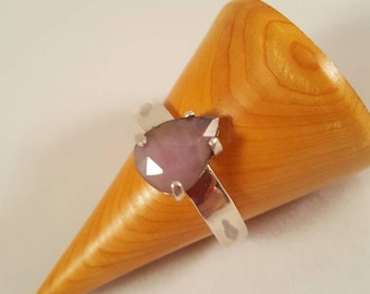 Contemporary Sterling Silver with Pear Shaped Pink Salt and Pepper Sapphire Cabochon