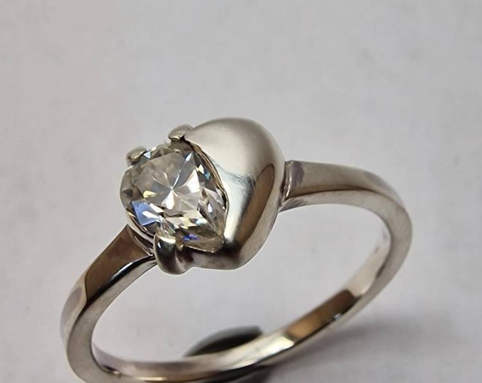 Stunning Contemporary Silver Ring with Moissanite /Silver Heart