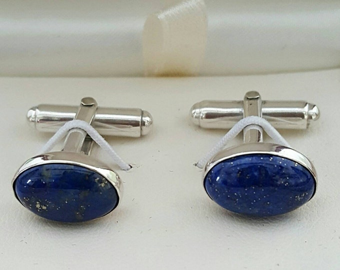 3 x Sets Handmade Sterling Silver Gents T-Bar Cufflinks with Oval  Lapis Lazuli Stones. Perfect for Best Man / Usher Thankyou Gifts