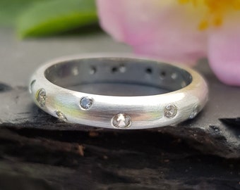 Sterling Silver Engagement  / Eternity Ring with 2mm & 1.5mm White Topaz. Perfect gift for her, proposal ring, promise ring. Bridal Wear