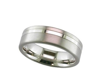Gents 7mm Wide Titanium Wedding Band with Polished Stripe