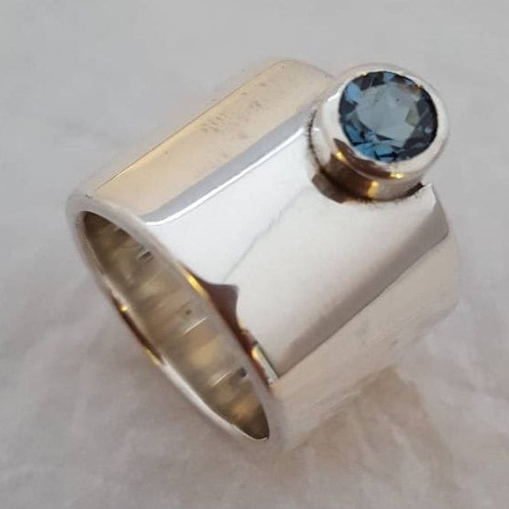 Contemporary 15mm Wide Band Sterling Silver Ring with Tube Set 6mm