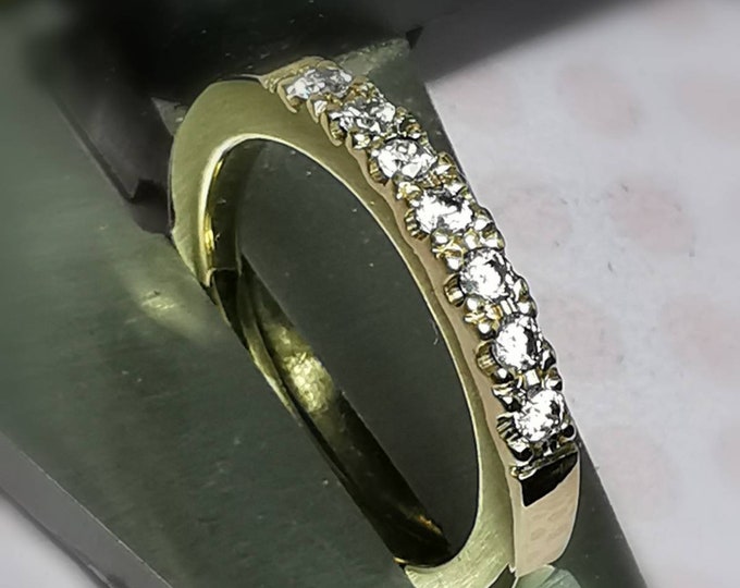 3mm Wide 9ct Yellow Gold Engagement  / Eternity Ring with 2mm  Grain Set White Diamonds (G/ VS2)