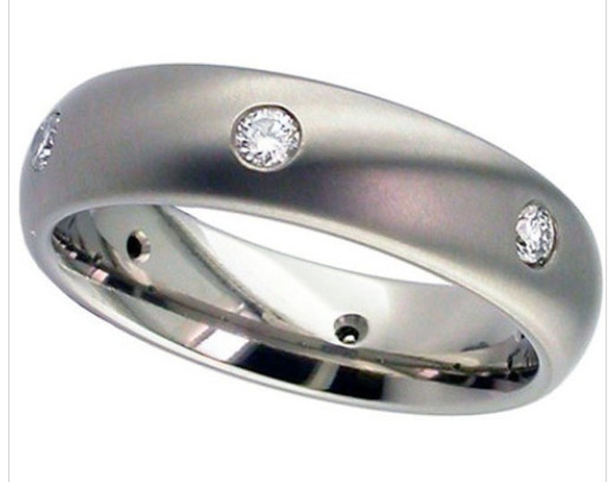 Gents 7mm Wide Titanium Wedding Band with Stunning 6 Equally Spaced 2.5mm Point Round Brilliant Cut Diamonds (SI / G-H)