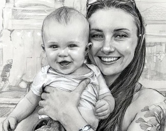 Mothers Day Gift from Photo, Custom Mom Portrait, Family Illustration, Last Minute Gift, Personalized Artwork, Digital Download