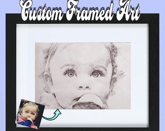 Family Portrait, Framed Portrait from Photo, Rough Sketch, Rustic, Frame Portraits, Digital Drawing, Custom Wedding Gift, Framed Art