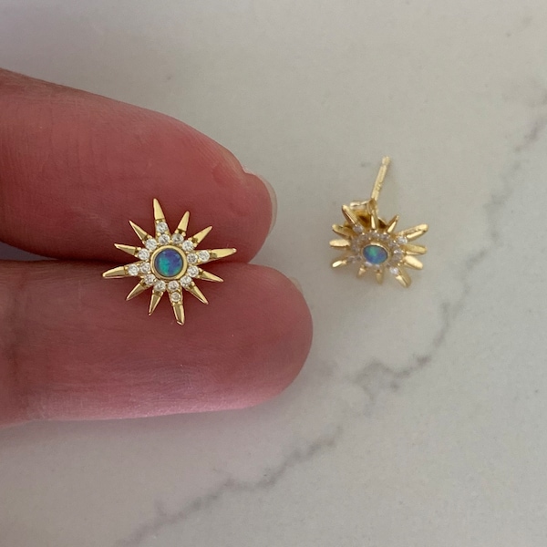 Sun Earrings, Star Earrings, Opal Earrings, Minimalist Earrings, Everyday Earrings, Dainty Earrings, Gold Earrings, Blue Opal