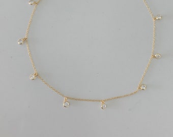Sterling Silber CZ Baumeln Choker Halskette: Zierlicher Brautschmuck