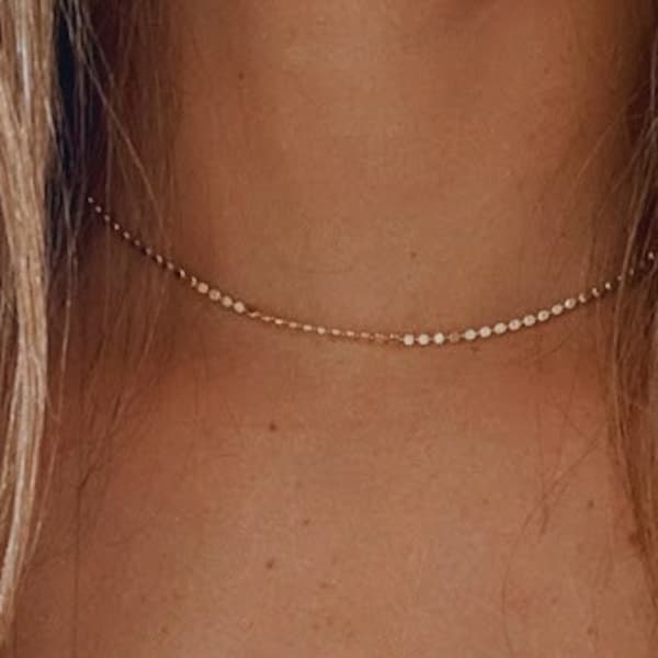 Gold Flat Beaded Choker Necklace | Dainty Flat Ball Chain | Beads Necklace | Flat Beaded Chain |Layering Necklace |Dot Gold-filled Necklaces