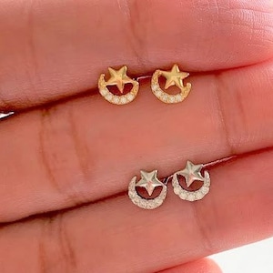 Moon & Star Earrings, Star Earrings, Moon Earrings, Tiny Earrings, Minimalist Earrings, Everyday Earrings, Dainty Earrings, Gold Earrings