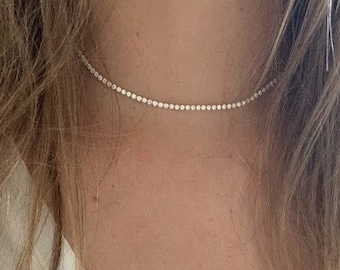 Zirkonia Tennis Halskette | 14K Gold gefüllt | 2.2 MM Diamant Tennis Choker Halskette | Brautschmuck | Zierliche minimalistische Halskette