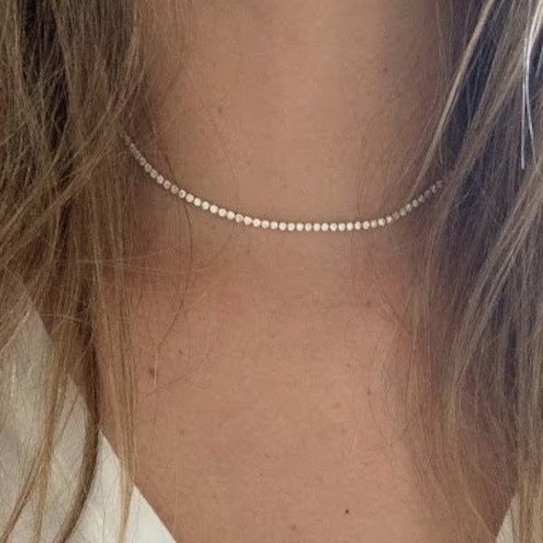 Cubic Zirconia Tennis Necklace | 14K Gold Filled | 2.2 MM Diamond Tennis Choker Necklace | Bridal Jewelry | Dainty Minimalist Necklace