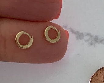 14K Solid Gold Huggie Earrings: Dainty Yellow Gold Hoops (7MM)