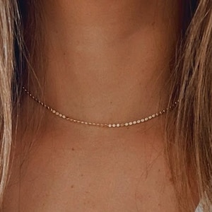 Gold Filled Beaded Choker Necklace: Dainty Flat Ball Chain