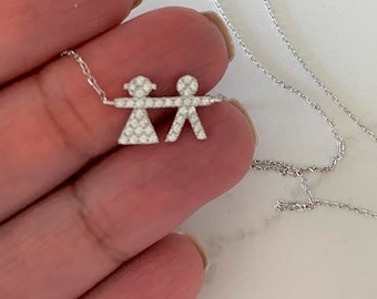 925 Sterling Silver Mom Necklace, Jewelry for Mom , Mothers Necklace,  Custom Charms, Family necklace, Boy Boy, Girl Girl