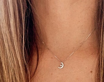 Tiny Moon and Hanging Star Necklace, Dainty Necklace, Layering Necklace, Star Necklace, Crescent Moon, Moon and Star Necklace, Dainty Star