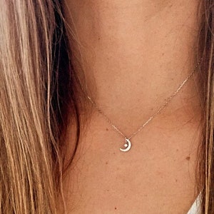 Tiny Moon and Hanging Star Necklace, Dainty Necklace, Layering Necklace, Star Necklace, Crescent Moon, Moon and Star Necklace, Dainty Star