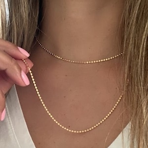 Gold Filled Flat Beaded Choker Necklace: Dainty Ball Chain
