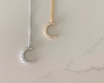 925 Sterling Silver Dainty Moon, Floating moon Pendant Necklace, Dainty Necklace, Layering Necklace, Moon Necklace, Crescent Moon