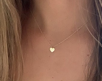 Dainty 14K Solid Gold Heart Necklace: Minimalist Floating Charm