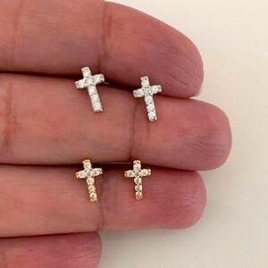 Tiny Cross Cubic Zirconia Stud Earrings , Dainty Earrings, Cross Earrings, Tiny Stud Earrings, Small Stud Earrings, Minimalist Earrings