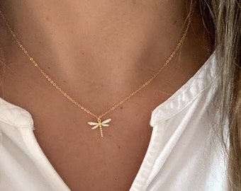 Gold Dragonfly Necklace, Dragonfly Pendant Necklace, Dragonfly Jewelry, Summer Jewelry, Dragonfly Pendant Necklace