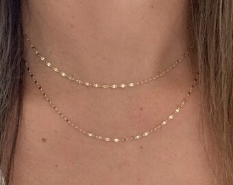 14K Yellow Gold Mirror Chain: Dainty Twisted Choker