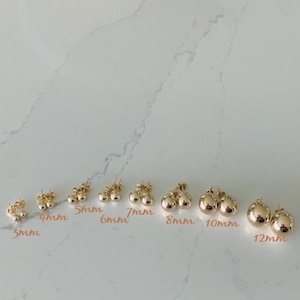 18K Gold Filled Button Ball Earrings, High Polish, 5MM, 6MM, 8MM, 10MM, 12MM, Studs, 18K Gold Filled Push Back Studs, Gold Ball Earrings