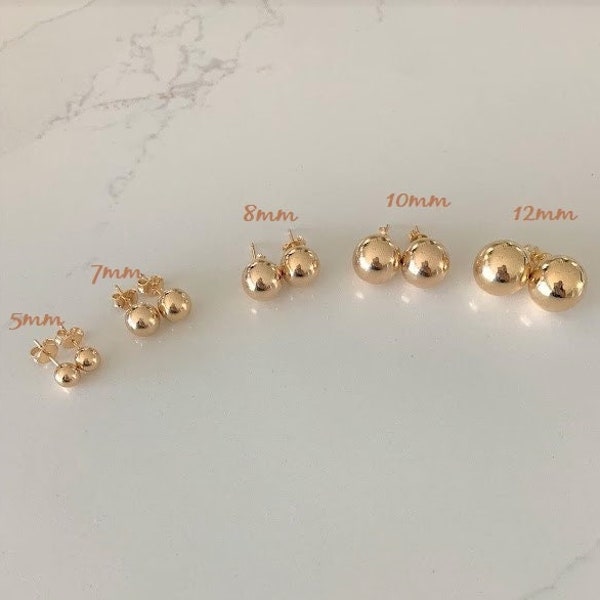 18K Gold Filled Button Ball Earrings, High Polish, 5MM, 6MM, 8MM, 10MM, 12MM, Studs, 18K Gold Filled Push Back Studs, Gold Ball Earrings