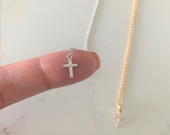 Cubic Zirconia Cross in Sterling, Cross Necklace Women, Tiny Small Cross, Religious Necklace, Dainty Cross Necklace Cross Pendant,Minimalist