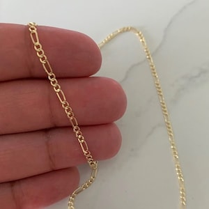 Dainty Solid 14K Yellow Gold Figaro Chain Necklace, 1.9mm Wide, Real Gold, Hollow, Figaro Link Chain, Figaro Curb Chain, Stacking, Layering