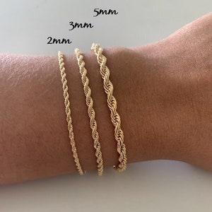 Rope Bracelet, Rope Bracelet, Rope Chain Bracelet, 18K Gold Filled Rope Bracelet, 2, 3, & 5MM Twisted Chain Bracelet