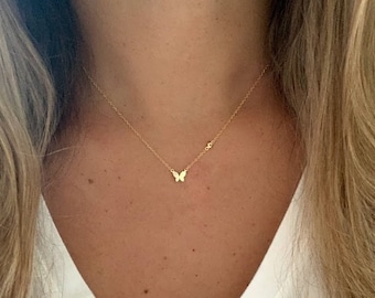 Gold Butterfly Necklace 16"+2, Dainty Butterfly Chain, Minimalist Necklace, Layering Necklace, Butterfly Chain, Butterfly