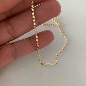 Gold-Filled Flat Beaded Anklet: Dainty Ball Chain