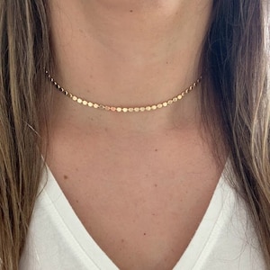 Gold Filled Flat Beaded Choker: Dainty Ball Chain Necklace