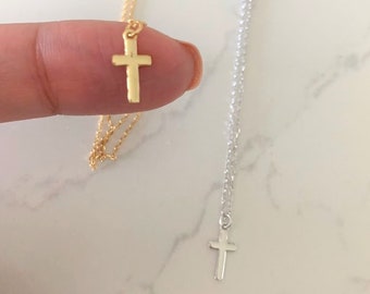 Sterling Silver Cross Necklace: Dainty Religious Pendant with Cubic Zirconia