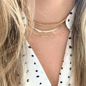 18K Gold Filled Necklaces Fancy Set | 4MM Cuban Link Choker Necklace| 4MM Flexible Herringbone | Regular Paper Clip Necklace