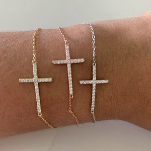 Cross Bracelet in Sterling Silver, Cross Bracelet, Guardian Angel Bracelet, Religious Bracelet, Sterling Silver Bracelet, Pave cross