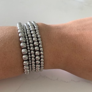 18k White Gold Dipped Beaded Bracelet | Single and Set Options | Stackable and Stretchable Bracelet | BEST SELLER