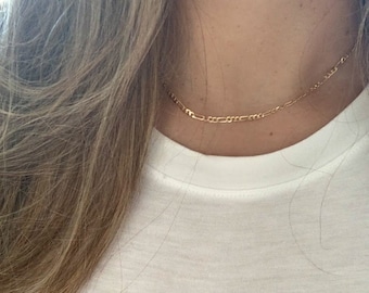 Flache Figaro Halskette, 14K Gold Filled, 2MM Zierliche Kette Halskette, Layering Halskette, Minimalist Halskette, Choker Halskette