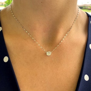 Large Solitaire Cubic Zirconia Necklace, Stacking, Mirror Chain, CZ Necklace, Gold CZ Solitaire, Everyday Necklace, Layering, Solitario