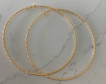 80MM Thin Diamond Cut Hoops in 18K Gold Filled, Gold Hoops, Gold Filled Hoops, Gold Earrings, Gold Fill Earrings, Gold Thin Hoops, JLO Hoops