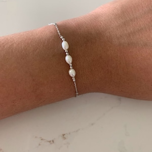 Genuine Triple Pearl Bracelet | Sterling Silver Bracelet | Real Freshwater Pearl Jewelry | Gift for her | Bridesmaid | Minimalist Bracelet