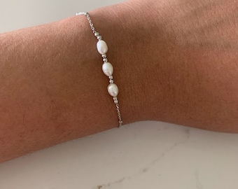 Genuine Triple Pearl Bracelet | Sterling Silver Bracelet | Real Freshwater Pearl Jewelry | Gift for her | Bridesmaid | Minimalist Bracelet