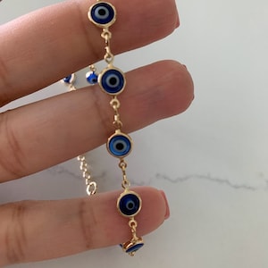 7MM 18k Gold Filled Evil Eye Figaro Anklet • Layering Gold Anklet • Evil Eye Anklet • Figaro Anklet • Everyday Anklet • Body Jewelry