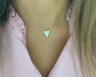 CZ Pave Heart Necklace: Sterling Silver Dainty Chain