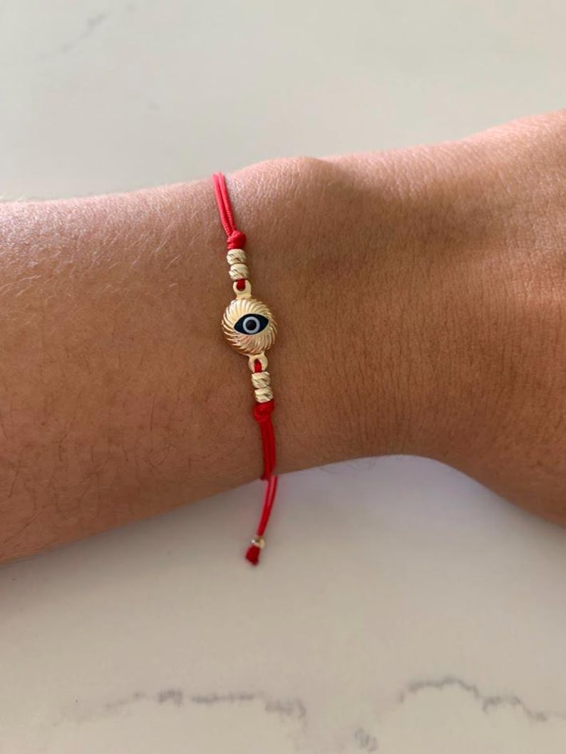 Jewel String 14K Gold Evil Eye Red String Bracelet: Handmade Protection Gift - Etsy