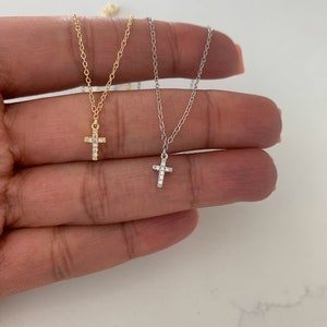 Cubic Zirconia Cross in Sterling, Cross Necklace Women, Tiny Small Cross, Religious Necklace, Dainty Cross Necklace Cross Pendant,Minimalist