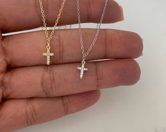 Cubic Zirconia Cross Necklace: Sterling Silver Religious Pendant