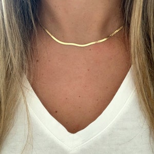 Thin Gold Herringbone, Thin Snake Necklace, Herringbone Necklace, Gold over Silver Herringbone, Layering Herringbone, Thin Snake